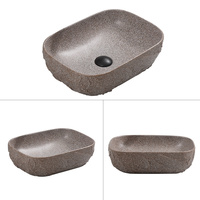 Lavabo rectangulaire en céramique beige Kidoir, à poser sur comptoir, texture pierre, pour salle de bain, fournisseur OEM