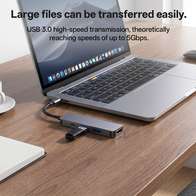 Mini 4-Port Multiport Adapter USB Hub 3.0 Compatible iPad Pro for Dell XPS Laptop USB C Docking Station for 4K HD