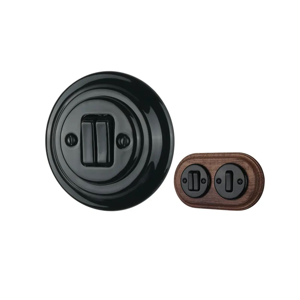 Black color classic two gang two way ceramic light wall switch porcelain button switch 250V 10A Slim Keys