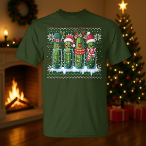 T-shirt Pickles Christmas Lights Santa Hat Xmas Ugly Sweater - Product Image 3