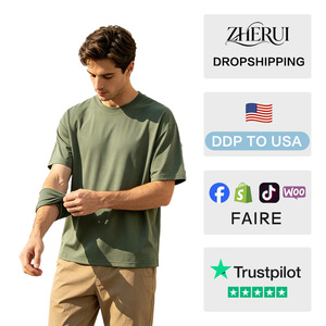 Camiseta de poliéster azul marino para hombre, de secado rápido, manga corta, cuello redondo, ajuste holgado, informal, lisa, de punto jersey, transpirable, 180g - Product Image 2