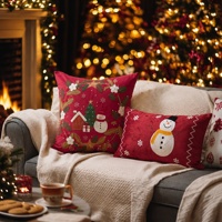 Housse de coussin décorative en velours brodé, motif chien mignon et bonhomme de neige, pour fêtes et festivals, lavable en machine
