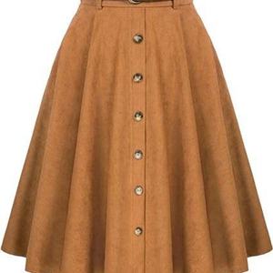 Jupe longue plissée taille haute personnalisée pour femme, couleur unie, design tendance, style décontracté avec ceinture décorative - Product Image 4