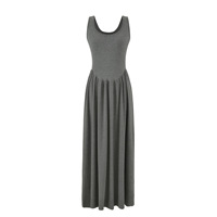 Robe décontractée noire tricotée pour femme, sans manches, col carré, coupe ample, ourlet plissé, taille haute, style vacances