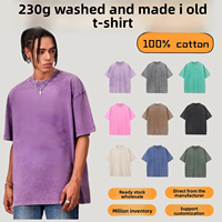 Kaos Pria Sebanda Vintage Solid Batik Katun Dicuci 230g Bernapas, Longgar, Kerah O, Lengan Pendek Plus