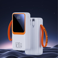 Batterie externe portable ultra-mince à charge rapide 22,5 W avec logo personnalisable, compatible voyage, prise universelle et câbles intégrés, batterie Li-polymère