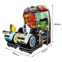 Simulateur de conduite de course d'arcade à 4 écrans multi-vues pour 2 joueurs 'Overspeed Racing' avec sièges à mouvement, monnayeur, en métal, version anglaise
