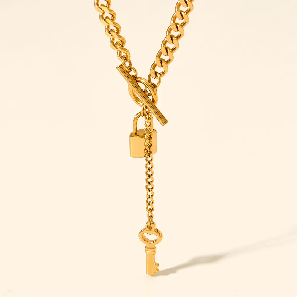 Factory Wholesale High Quality OT Buckle Stainless Steel Necklace Gold Plated With Lock And Key