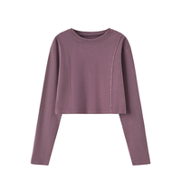 T-shirt court à manches longues brodé avec logo, style délavé à l'acide, collection automne-printemps 2027 pour femme