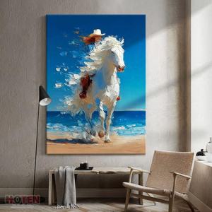 Dipinto Acrilico Fatto a Mano <span class=keywords><strong>di</strong></span> un Cavaliere a Cavallo Bianco con Stile Moderno e Texture Astratta, Effetto Decorativo <span class=keywords><strong>di</strong></span> Alta Qualità su Tela - Product Image 2