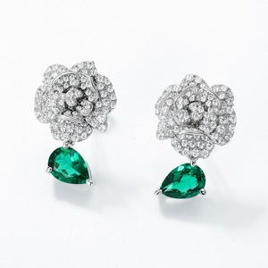 Boucles <span class=keywords><strong>d</strong></span>'oreilles pendantes en argent sterling S925 avec aquamarine cultivée, design élégant pour femme, motif ciel étoilé exagéré, clous <span class=keywords><strong>d</strong></span>'oreilles en forme de rose - Product Image 2