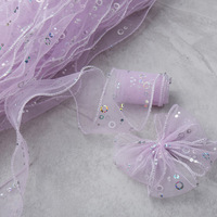 Pita Tulle Iridescent Laser Print 2 Inci 5cm dengan Hiasan Kulit Model Ekor Ikan Gaya Jepang, Loop Kecil untuk DIY Hiasan Rambut, Sepatu, dan Bunga