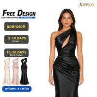 Robe de soirée longue en satin asymétrique à une épaule pour femme A&J, avec découpe en goutte d'eau, corsage froncé asymétrique, ourlet sirène, certifiée GRS, OEM ODM