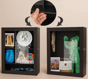Nouvelle conception, boîte à souvenirs pour animaux de compagnie en bois de pin massif de 12x16 pouces avec étagères réglables, boîte de présentation personnalisée - Product Image 4