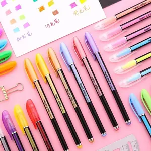 12 color Glitter Gel Pen Pastel Metal plastic highlighter office school art drawing glitter pens For Birthday Gifts