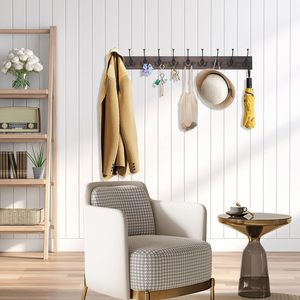 Porte-manteau mural avec 10 crochets décoratifs, 34'' de long, couleur <span class=keywords><strong>bois</strong></span> vieilli, tringle rustique pour entrée - Product Image 5