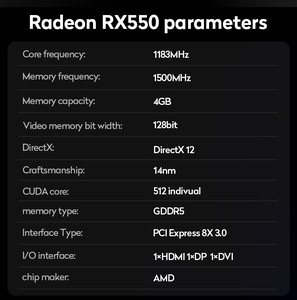 JIESHUO-tarjeta gráfica <span class=keywords><strong>RX550</strong></span> <span class=keywords><strong>4G</strong></span> para ordenador de escritorio, tarjeta gráfica de vídeo GPU RX 100% 4GB AMD, 550 - Product Image 5