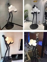 Lampadaire LED Art Déco Moderne Nordique Sculpture Humaine, Base E27, pour Décoration Intérieure & Hôtels, Design Personnage Tenant une Boule