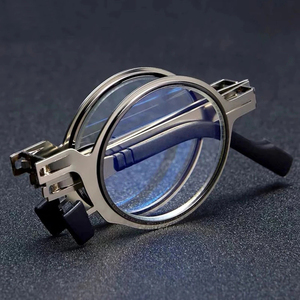 Lunettes de lecture pliantes portables pour hommes, monture métallique ronde et carrée, anti-lumière bleue, pour presbytie, avec dioptries - Product Image 1