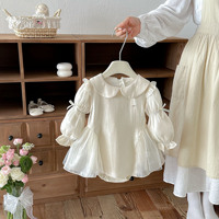 Robe-combinaison pour bébé fille style princesse, col Peter Pan, manches bouffantes, tenue pour nouveau-né