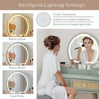 Petit ensemble de coiffeuse avec miroir sur pied éclairé à 3 modes réglables - Bois durable 31 pouces Vert menthe Moderne pour chambre à coucher