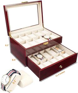 Quà Tặng tùy chỉnh cho Giáng sinh đồng hồ hiển thị trường Hợp Organizer xem bộ sưu tập hộp màu đỏ 20 khe cắm bằng gỗ hộp đồng hồ Glass Top - Product Image 2