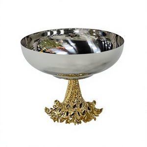 Cuenco de metal pulido con base de hoja de oro, plato decorativo hecho a mano para servir, vajilla para fiestas, cuencos para servir comida, decoración para bodas - Product Image 1