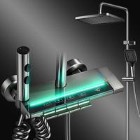 Pistolet de douche à jet pluie chaud et froid avec affichage numérique LED et lumière ambiante, finition canon de fusil, en alliage d'aluminium pour salle de bain d'hôtel