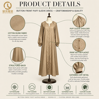 Robes maxi sur mesure pour femmes musulmanes, vêtements islamiques de couleur unie, design boutonné, robe abaya pour femmes musulmanes, robe chemise modeste