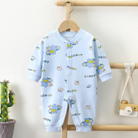 Combinaison décontractée à manches longues en coton à motif de dessin animé pour bébé YouyuanBao, automne-hiver, à simple boutonnage, pour garçons et filles, entrejambe ouvert, tout