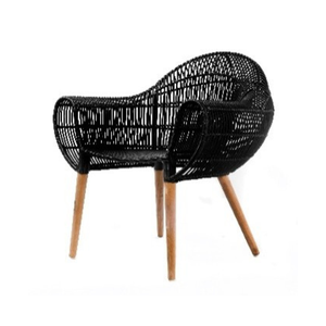 Chaise en bois avec tissage rotin synthétique et pieds en bois mélange cadre dossier repos tissu extérieur mousse épaisseur 4cm - Product Image 1