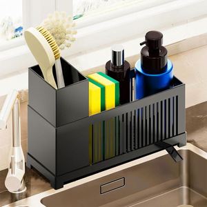 2-In-1 Kitchen Over Under Sink Storage Sponge Holder Faucet Rack Shelf Soap <b>Plastic</b> Faucet Rack With Draining Tray - Product Image 6
