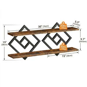 Étagère murale double couche en acier et bois, <span class=keywords><strong>design</strong></span> industriel, pour salon, cuisine, salle de bain, présentoir à bijoux, anniversaire - Product Image 3