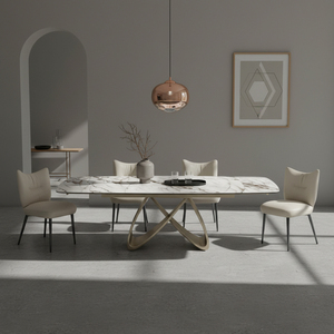 Ensemble de meubles de salle à manger italien, <span class=keywords><strong>table</strong></span> à manger en pierre frittée transformable, extensible et coulissante pour 4, 6 ou 8 personnes - Product Image 1