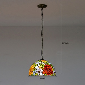LongHuiJing 12 Inch European Stained Glass Rose Style Tiffany Pendant <b>Light</b> Home Table Lamp Stained Glass Lamp - Product Image 3