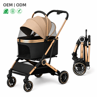 Poussette pour animaux de compagnie détachable en alliage d'acier au carbone, cadre pliable, roues stables, maille respirante, pour voyage, vente en gros OEM