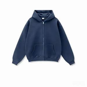 هودي رجالي بسحاب ولون موحد مع شعار مخصص، سترة فضفاضة غير رسمية من الصوف بأحجام متعددة - Product Image 3