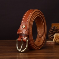 Ceinture en cuir véritable pleine fleur pour femme, style vintage, épaisse, tendance, avec boucle en cuivre cousue main, en cuir de vachette, pour jeans décontractés
