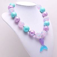 Joyería de moda Popular colorido gran cuenta aleación tres esmalte Color sirena cola encanto Collar para niños