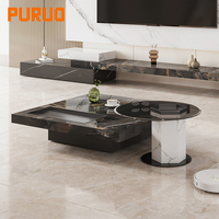 Table basse ronde en verre trempé avec plateau en pierre frittée PURUO – Vente chaude directe usine, vente en gros