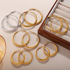 Sang trọng 18K vàng PVD mạ đơn giản vòng tròn Hoop Bông tai không phai vòng thép không gỉ Vòng thả đồ trang sức - Product Image 4