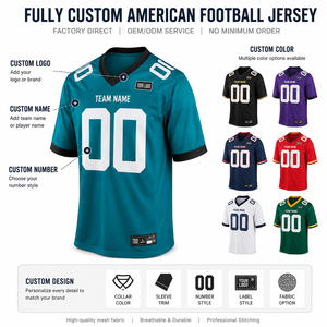Men's Teal Custom Breathable Printed Plus Size Short American Football Jersey Team Game Day <b>Fan</b> Shirt Personalized Name Number - Product Image 6