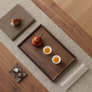Chinese Style Minimalist Rectangular <b>Tea</b> <b>Tray</b> Black Walnut Color Handle Design For <b>Tea</b> Coffee Breakfast Serving - Product Image 4