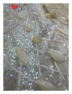 Blinglace, lo más nuevo, <span class=keywords><strong>plumas</strong></span> Beige, malla, decoración completa con cuentas, rosa, vestido de novia bordado suizo africano, tela de encaje - Product Image 4