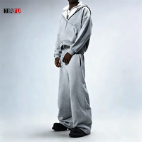 Vente en gros Ensemble pantalon de survêtement et sweat à capuche court deux pièces en molleton de coton vierge personnalisé pour hommes Sweats à capuche zippés pour hommes Streetwear