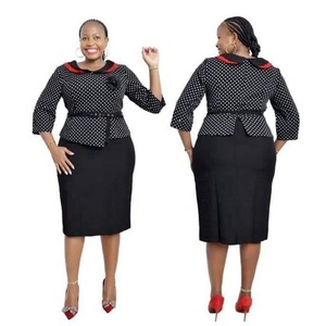 Vestido Formal de Iglesia con Estampado de Puntos para Tallas Grandes, Vestidos de Negocios con Manga Larga - Product Image 1