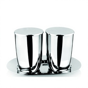 Acero inoxidable Premium 2 PCS Vidrio con tapa SS y bandeja SS Juego de vasos CLÁSICO Diseño elegante Espejo pulido - Product Image 1