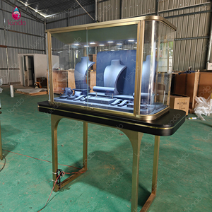 Vitrine murale pour bijoux Sundo, en daim bleu marine, avec socle rond, en bronze noir, pour boutique - Product Image 4