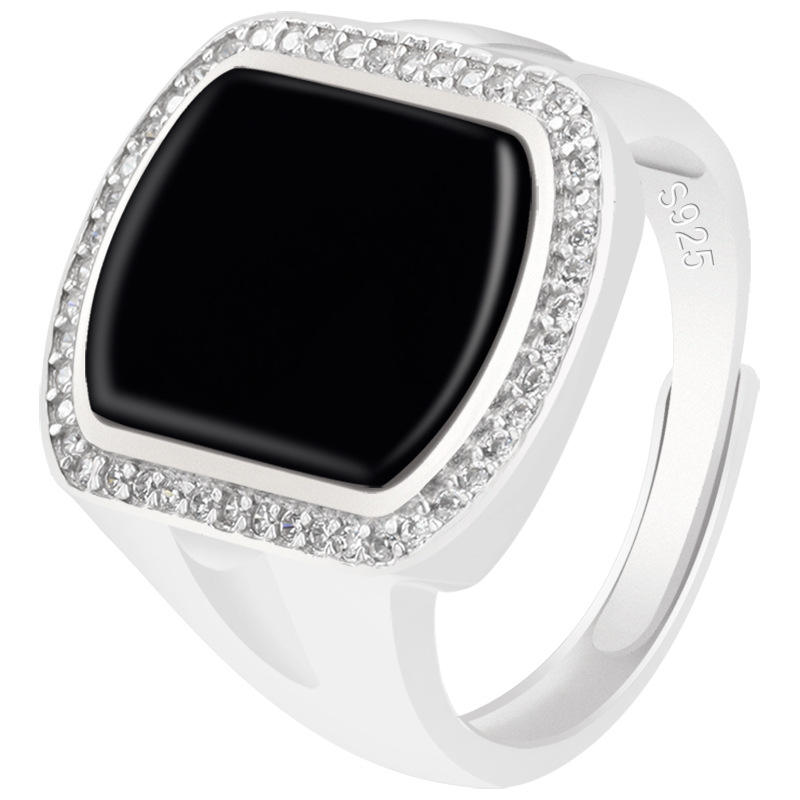 Natural Black Jadeite Rings S925 Silver Inlaid Fashion Accessories