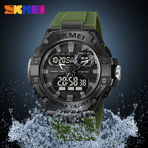 Skmei Men's Sports Watch Dual Display Electronic Watch Waterproof TPU Strap Military Green Black Alarm <b>Led</b> Flashlight - Product Image 3